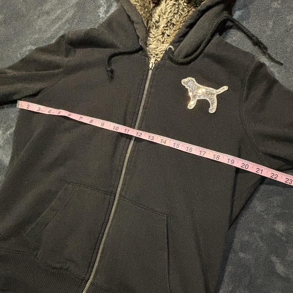 Victorias Secret PINK Y2K Hoodie Large Faux Fur Lined Bling Sequin Full Zip Read - Picture 5 of 11